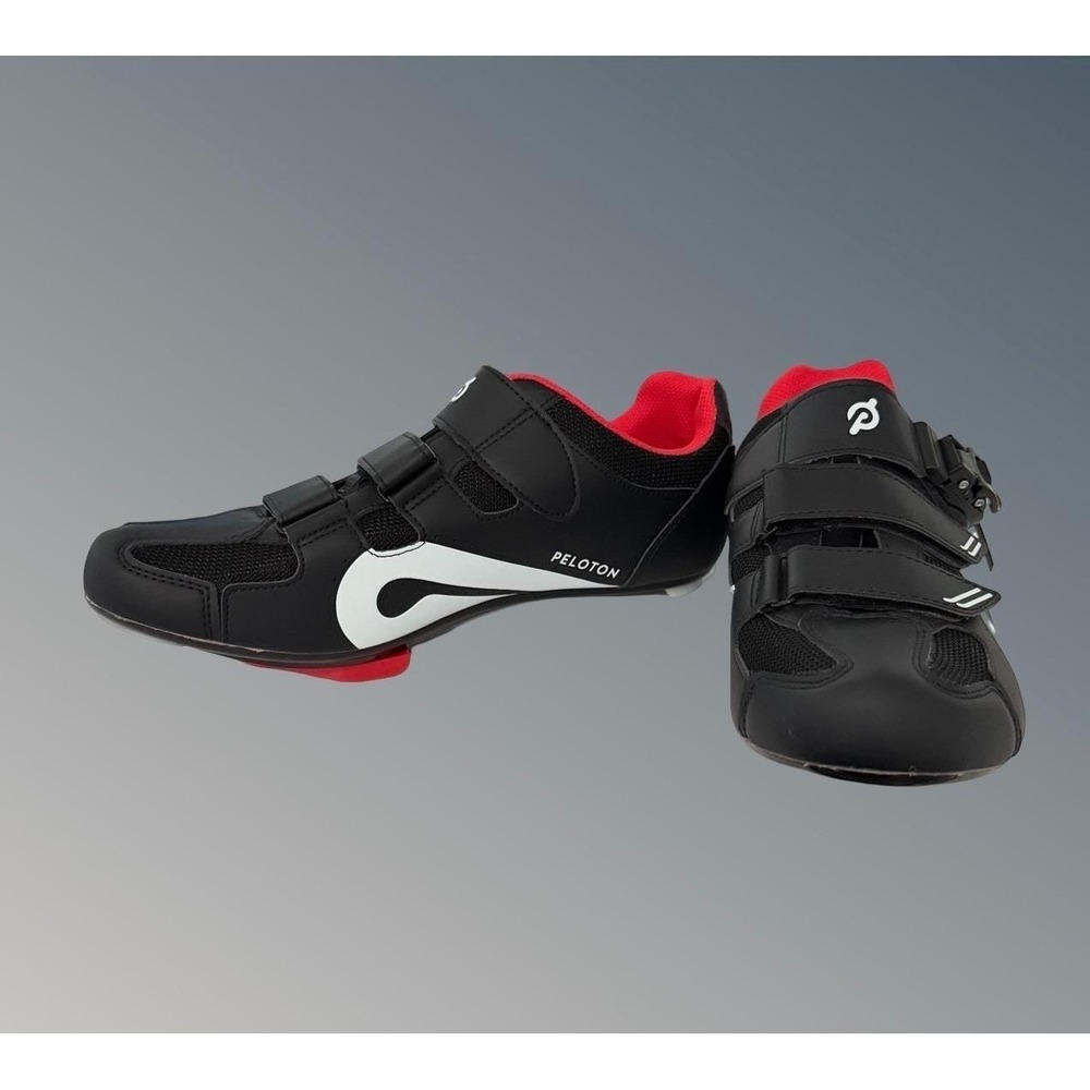 Peloton Cycling Shoes Mens US Size 12 Black Red White PL-SH-02 EU 46 With Cleats - Picture 16 of 16